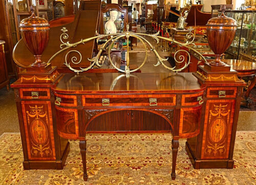 19th Century English Mahogany & Satinwood Inlaid Sideboard With Knife Boxes