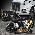 [LED DRL+SEQUENTIAL SIGNAL]FOR 11-20 PETERBILT 579 587 PROJECTOR HEADLIGHT BLACK (For: 2015 Peterbilt 579 Base 14.9L)