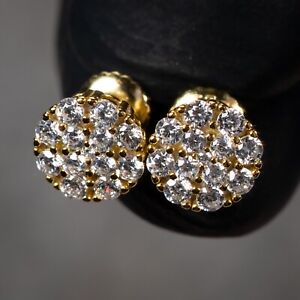 Men's Small Round Flower Set Cluster Gold Plated Sterling Silver Stud Earrings​