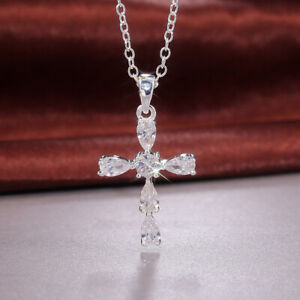Fashion Jewelry Cross 925 Silver Filled Necklace Pendant Cubic Zircon Party Gift