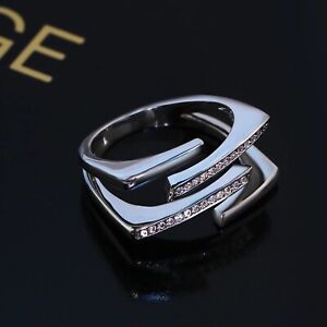 18k White Gold Plated Square Ring made w Swarovski Crystal Stone Designer Style