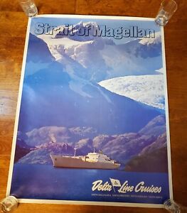 RARE Vintage Delta Line Cruises Strait Of Magellan Ship Large Poster Ocean Liner