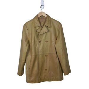 Tan Leather Jacket Double Breasted Trench Coat Ladies Women’s Size 10