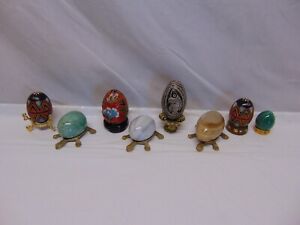 Lot 8 Collectors Eggs & Stands Marble Onyx Cloisonne Kenya Ukraine