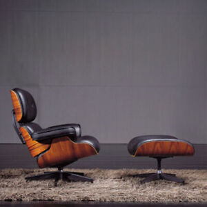 Tall Eams Lounge Chair and Ottoman Genuine Leather Rosewood Black Armchair Seat