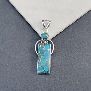 Blue Copper Turquoise Gemstone Pendant 925 Sterling Silver Handmade Gift PG681