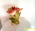 Vtg 1940s McCoy Double Tulip Vase White with Red Tipping 8