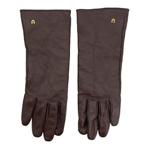 Vintage ETIENNE AIGNER Gloves Womens XL Leather Wrist Cashmere Lined BROWN