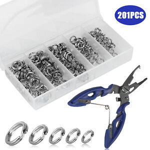 200pcs Stainless Steel Fishing Lures Split Rings 5 Size For Fish Snap Connector
