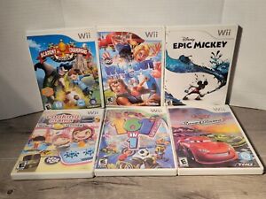 Wii Game Lot of 6 Epic Mickey-Champions of soccer-Cars-101-Cooking Mama-Wipeout