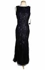 David Meister Sequin Dress Black Size 6 Godet Floral Brocade Mermaid Ball Gown