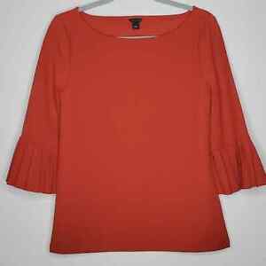 Ann Taylor blouse red trumpet pleated sleeve boat neck womens small career