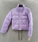 AQUA Cropped Puffer Jacket Women's XS Lilac Matte Long Sleeve Zip Snap Closure