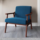 Modern Accent Armchair Solid Hardwood Upholstered Linen Lounge Chair, Navy Blue