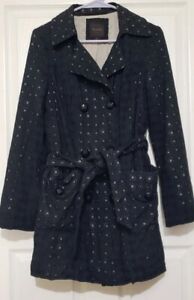 The Limited Size Medium Black Eyelet Lace Trench Coat, Belted, Pockets, Womens M