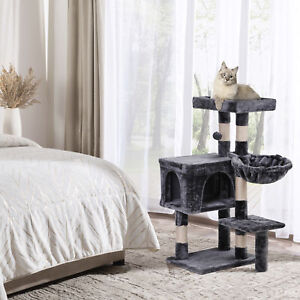 Cat Tree Tower with Cat Condo, Hammock and Scratching Post Cat House Grey