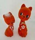 New ListingSet of 2 Vintage Anthropomorphic Orange Flocked Cats ~ Japan MCM Kitsch