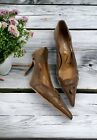 Brown Cut Out Leather Pointed Toe Heels Pumps Vintage 90s Fairy Classic Y2K US 6
