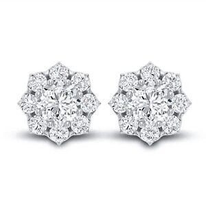 Men's Women's Flower Set Sterling Silver Iced Cz Pointer Cluster Stud Earrings
