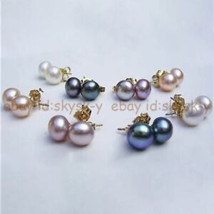 Wholesale 8 Pairs 4 Colors Akoya Freshwater Cultured Pearl Stud Earrings AAA