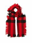 New Burberry Red Black Wool Half Mega Fashion Plaid Check Fringe Scarf 40609881