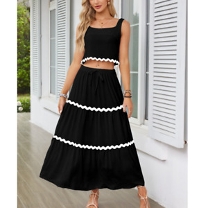 Women Top Skirt Cropped Beachwear Vacation Dailywear Holiday Outfits 2 Piece Set