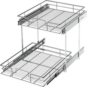 2-Tier Kitchen Cabinet Pull Out Shelf and Drawer Organizer Slide Out Gray/Silver