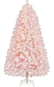 Yaheetech 6ft Pink Pre-lit Christmas Tree: Snow Flocked, 820 Tips, 250 Lights