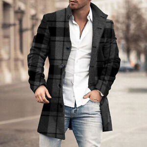 Men Jacket Blazer Outwear Overcoat Long Sleeve Lapel Formal Pockets Lattice↷