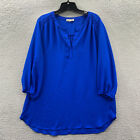 Anthropologie Pleione Blouse Womens XL Top 3/4 Sleeve Extra Large Blue