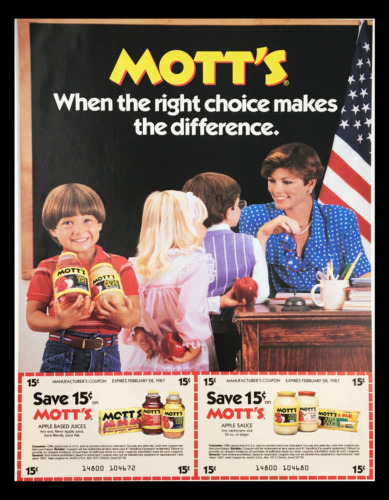 1987 Mott's Apple Based Juices Circular Coupon Advertisement