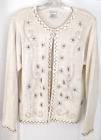 Vintage Arriviste Cardigan Sweater Women's M Beaded Embroidered White Silver. 11