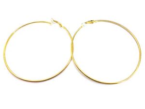 CLIP-ON EARRINGS LARGE 3 INCH HOOP EARRINGS SIMPLE THIN GOLD OR SILVER PLATED