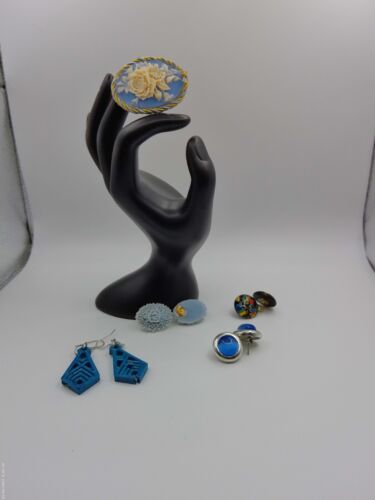 Lot of Blue Tone Costume Jewelry, Pierced Earrings and a Brooch