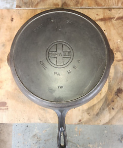 RARE ANTIQUE GRISWOLD #14 CAST IRON SKILLET ERIE PA. 718 AS IS