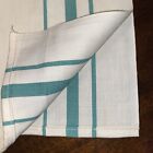 Vintage Cotton Tablecloth Card Table Topper Towel White Green Stripe 28x35 -B28