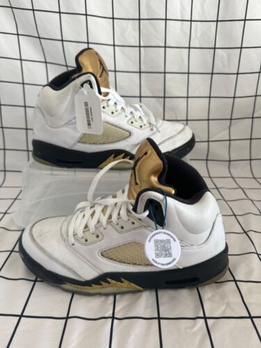 Nike Air Jordan 5 Retro Shoes Mens 10 White Gold Olympic Sneakers 136027-133