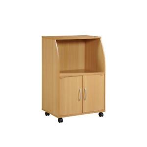 HODEDAH Microwave Cart Storage Cabinet Beech Finish Locking Casters 33 in. H
