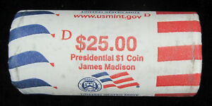 2007-D James Madison Presidential Dollars BU Mint Roll of 25 Uncirculated Coins