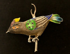 Vintage Sterling Silver Mexico Handmade Enameled Bird Brooch Pin- Estate Jewelry