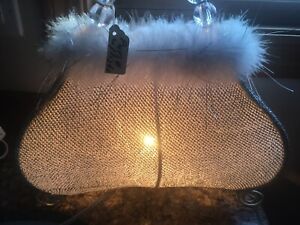 Light Grey Purse Night Light Lamp With Clear Beaded Handle NWT