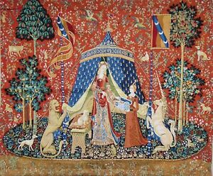 DESIRE The Lady & Unicorn Medieval Tapestry 27x33 Wall Hanging Jacquard Weave