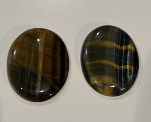 2 Tigers Eye Loose Large Oval Cabochon Gemstones Approx 30mm & 29mm