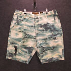 Akoo Shorts Men's 38 Blue Green Waves All Over Print Street Wear Baggy Chino