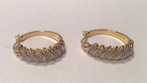Large Diamonds Gold Hoop Earrings Sterling Silver