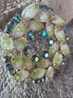 VINTAGE MOLDED GIVRE Green GLASS And RHINESTONE Brooch