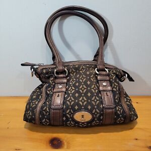 Fossil Maddox Satchel Shoulder Bag Handbag Embossed Suede Leather Purse Fall Bag
