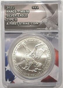 New Listing2021 American Silver Eagle T2 ANACS MS 70 First Strike
