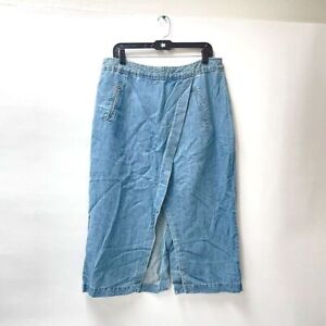 Women's Maeve Anthropologie Blue Denim / Jean Faux Wrap Midi Skirt Size 14