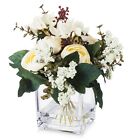 Silk Ranunculus Artificial Flower Arrangement in Cube Glass Vase With Faux Water